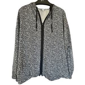 J. Jill Fit 4X Sporty Floral Zip Jacket Black White Hooded Lightweight
